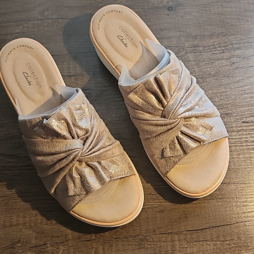 Clarks Suede Sparkle Slip-On Shoe - Neutral Tan